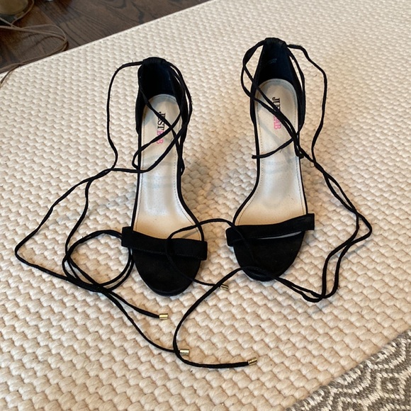 JustFab Eleri Black Stiletto Heels Sandals Lace Up Size 8 - Picture 8 of 15